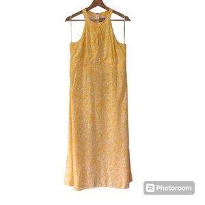 Ann Taylor Factory Petite 12P 100% Rayon Yellow Watercolour Halter Dress